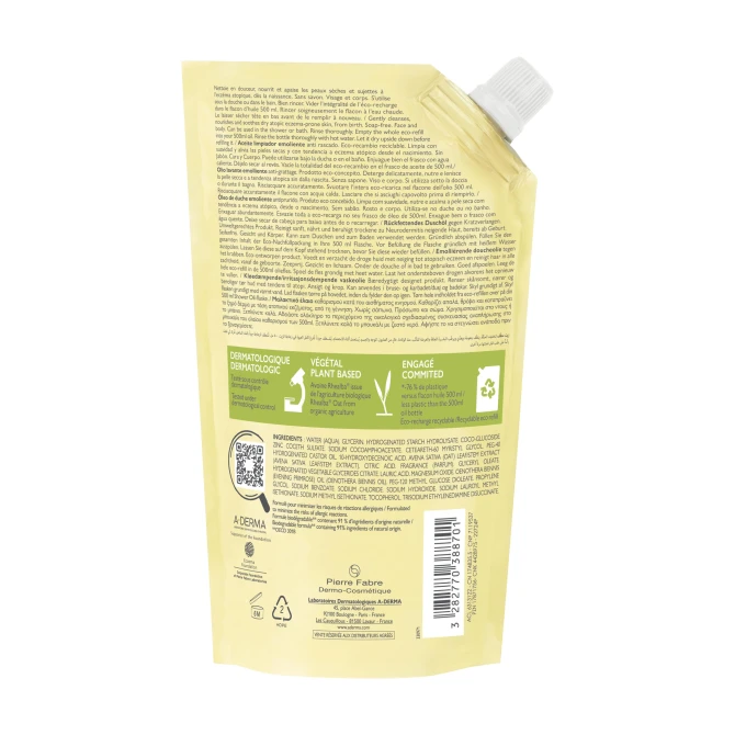 A-DERMA EXOMEGA CONTROL Zapobiegający Swędzeniu Olejek Emolientowy Do Mycia - 500ml REFILL