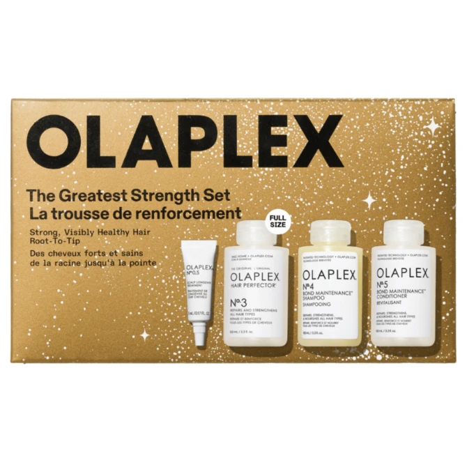 OLAPLEX The Greatest Strength Kompleksowy Zestaw: N° 4 Szampon 100ml + N° 5 Odżywka 100ml + N° 3 kuracja 30ml + N° 0.5 Serum 5ml