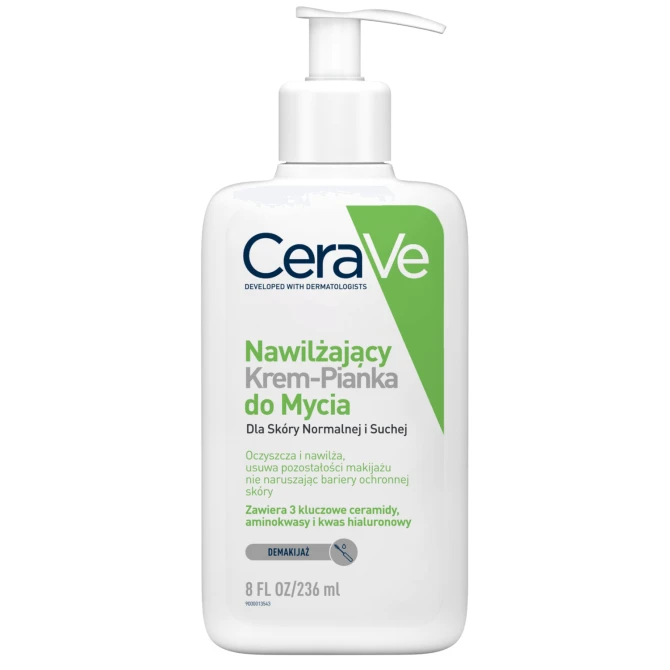 CERAVE Nawilżający Krem-Pianka do Mycia Twarzy I Demakijażu Skóra Sucha I Normalna - 236ml