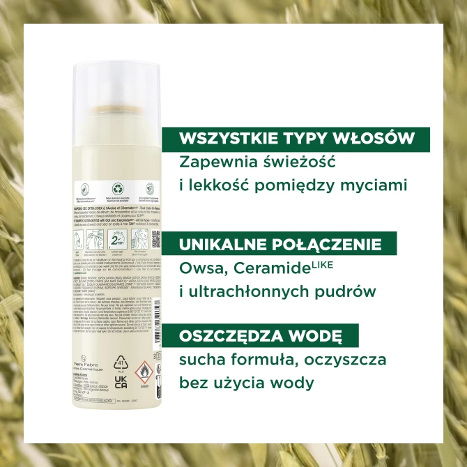 KLORANE Ultrałagodny Szampon Suchy – wszystkie rodzaje włosów – Owies i Ceramide - 150ml