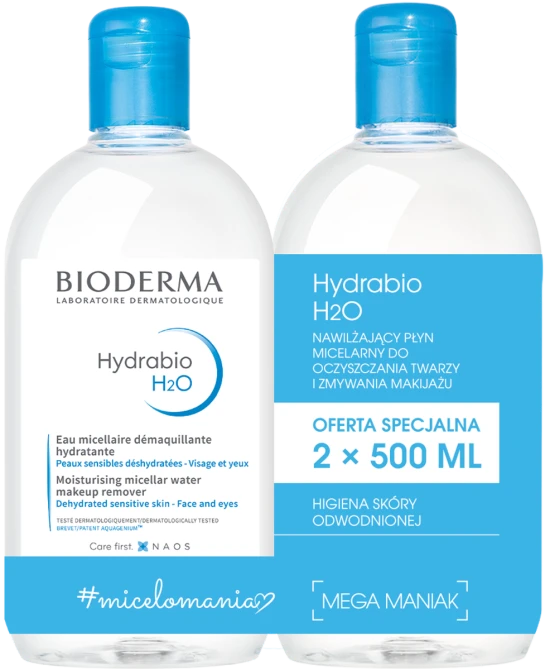 BIODERMA HYDRABIO H2O Woda Micelarna 1+1 - 500 ml x2