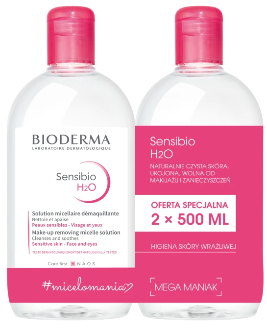 BIODERMA SENSIBIO H2O Woda Micelarna 1+1 - 500 ml x2