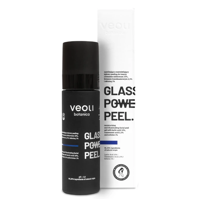 VEOLI BOTANICA Glass Skin Power Peel nawilżająco-rozświetlający żelowy peeling do twarzy z kwasem mlekowym 10% traneksamowym 2.5% i ektoiną 1% - 30ml (id: 58701)
