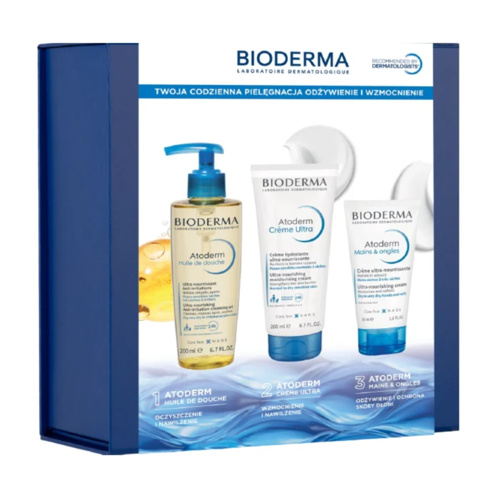 BIODEMA Atoderm Zestaw: Krem 200ml + Olejek 200ml + Krem do rąk 50ml (id: 73379)