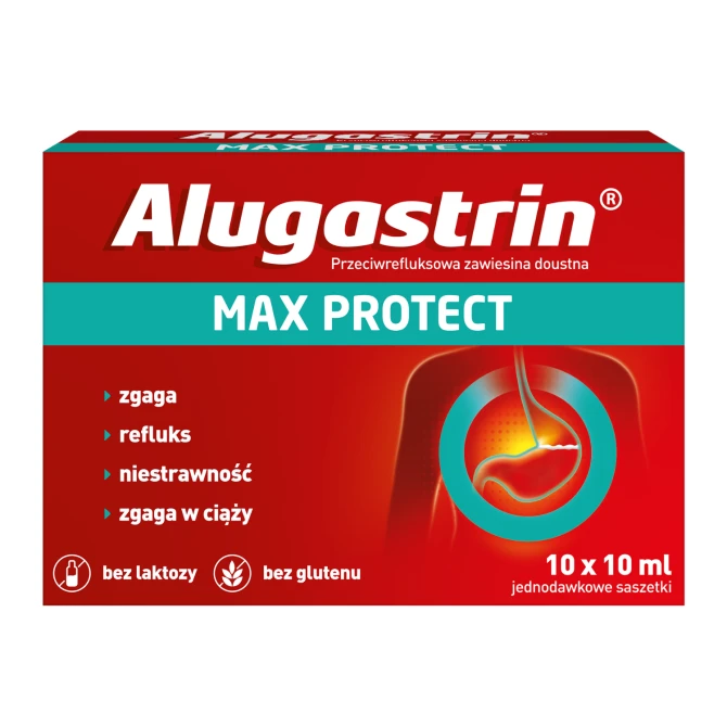 ALUGASTRIN Max Protect, przeciwrefluksowa zawiesina doustna, saszetki - 10x10ml