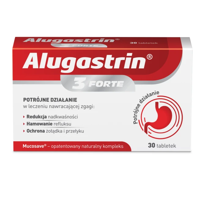ALUGASTRIN 3 Forte, Hamuje refluks, 30 tabletek