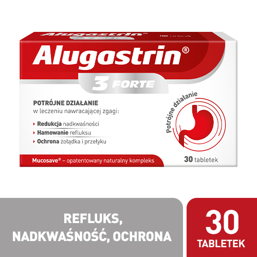 ALUGASTRIN 3 Forte, Hamuje refluks, 30 tabletek