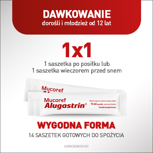 ALUGASTRIN Mucoref leczenie refluksu żołądkowego, saszetki 14x15 ml