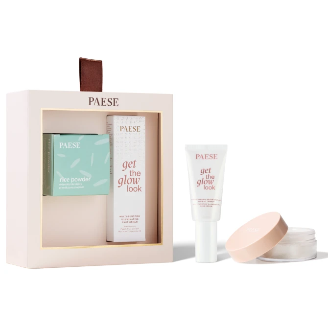 PAESE All About The Base 02 Zestaw: rozświetlający krem do twarzy 30ml + sypki puder ryżowy 10g