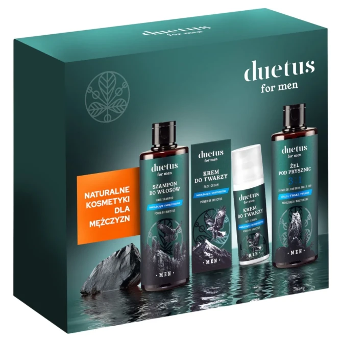Duetus For Men POWER OF INVICTUS Zestaw: Szampon 300ml + Żel pod prysznic 300ml + Krem do twarzy 50ml