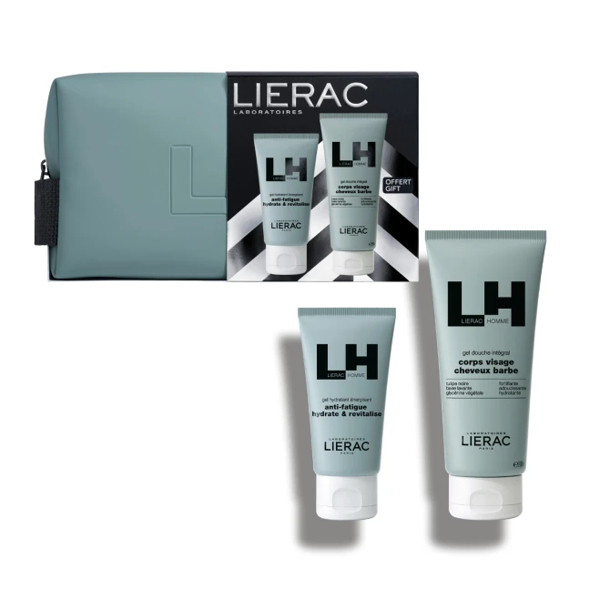 Lierac Homme Zestaw: Żel nawilżający do twarzy 50 ml + żel pod prysznic 200 ml + kosmetyczka