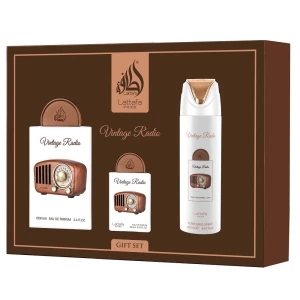 Lattafa Vintage Radio zestaw woda perfumowana spray 100ml + woda perfumowana spray 20ml + dezodorant spray 200ml
