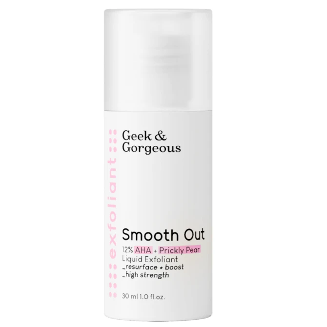 Geek and Gorgeous Smooth Out - silny eksfoliator do twarzy z 12% kwasami AHA i kojącą opuncją figową - 30 ml