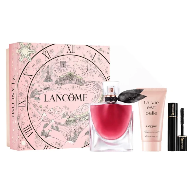 Lancome La Vie Est Belle L'Elixir zestaw woda perfumowana spray 50ml + La Vie Est Belle balsam do ciała 50ml + Hypnose Mini Mascara tusz do rzęs 2ml (id: 77402)