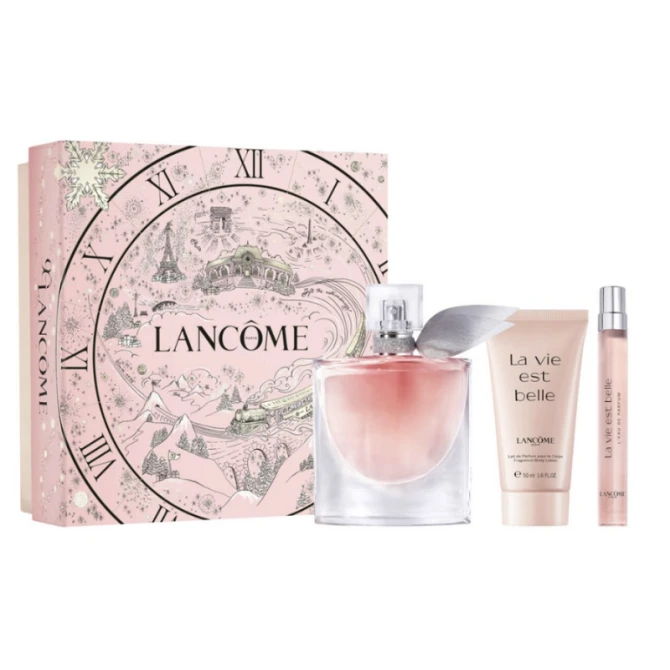 Lancome La Vie Est Belle zestaw woda perfumowana spray 50ml + woda perfumowana spray 10ml + balsam do ciała 50ml (id: 77410)