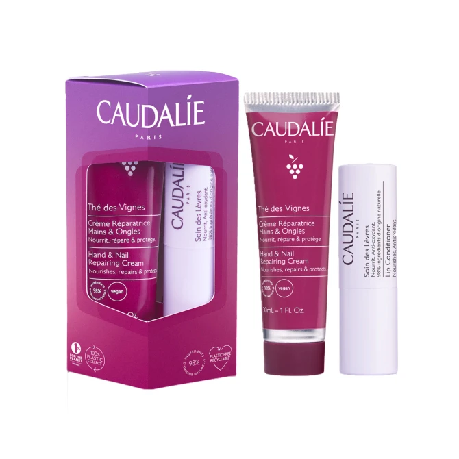 Caudalie The des Vignes zestaw krem do rąk i paznokci 30ml + nawilżająca pomadka do ust 4.5g (id: 77512)