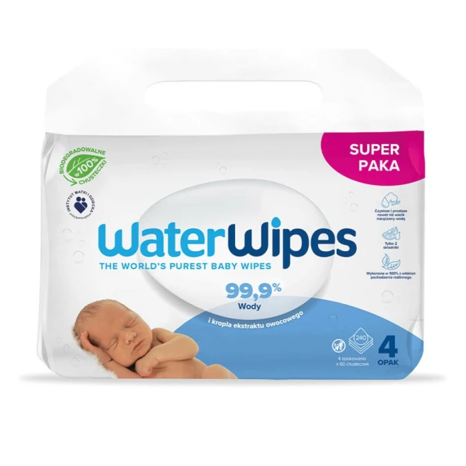 WaterWipes BIO, Chusteczki nawilżane dla noworodków i niemowląt 4x60 szt. (id: 37259)