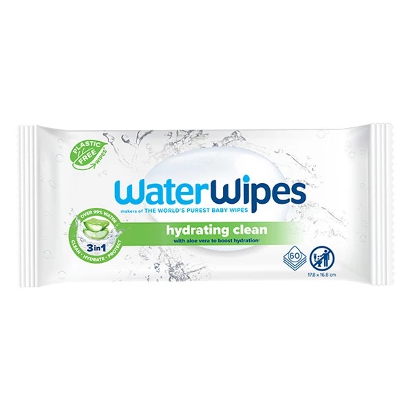 Water Wipes Hydrating Clean Chusteczki nawilżane dla dzieci z ekstraktem z aloesu 60 szt. (id: 69161)