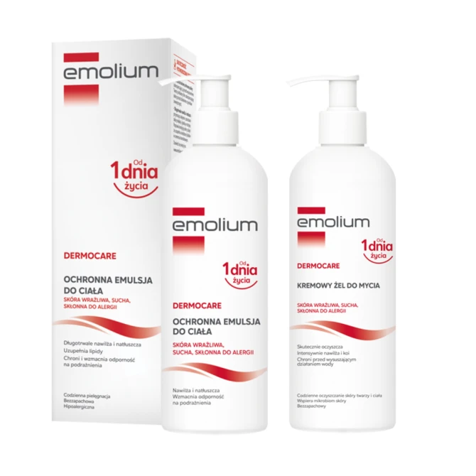 EMOLIUM DERMOCARE Zestaw Kremowy Żel 400ml + Emulsja Do Ciała - 400ml