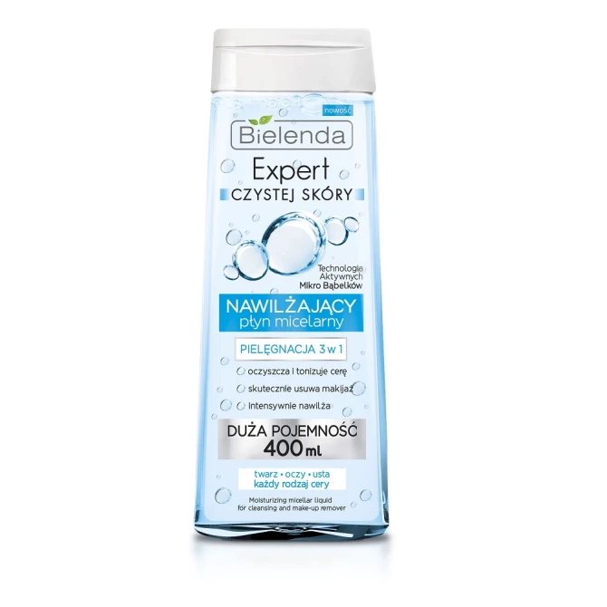 BIELENDA Expert Czystej Skóry nawilżający płyn micelarny 3w1 400ml