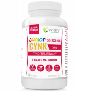 WISH Pharmaceutical Junior Cynk 5mg do ssania dla dzieci suplement diety o smaku Malinowym 60 tabletek