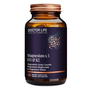 Doctor Life Magnesium x3 D3 &amp; K2 suplement diety wspierający zdrowie układu sercowo-naczyniowego i kości 90 kapsułek