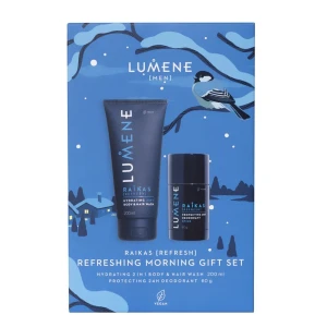 Lumene Men Raikas Refreshing Morning zestaw Hydrating 2in1 Body &amp; Hair Wash żel pod prysznic 200ml + Protecting 24H Deodorant Stick dezodorant w sztyfcie 60g