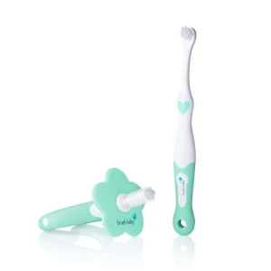 Brush-Baby My FirstBrush &amp; Teether Set zestaw na ząbkowanie dla dzieci wieku 0-18m Mint