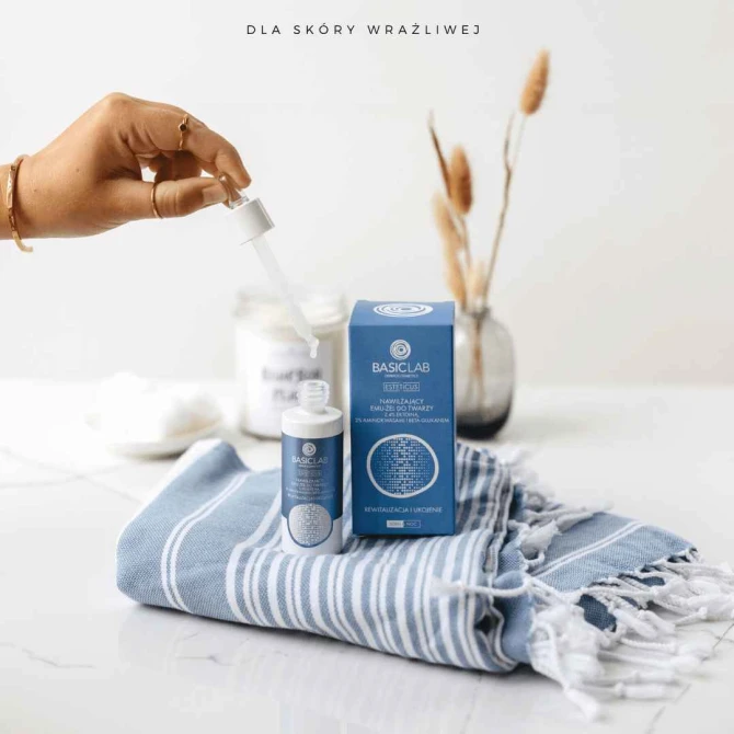 BasicLab ESTETICUS Nawilżający Emu-Żel Do Twarzy Z 4% Ektoiną, Aminokwasami i Beta-Glukanem - 30 ml