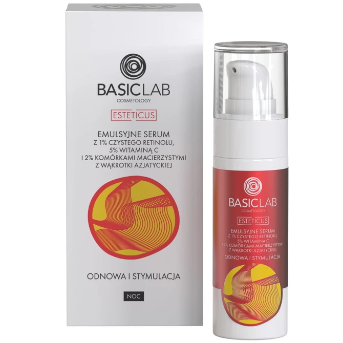 BasicLab Emulsyjne Serum Z 1% Czystego Retinolu, 5% Witaminą C i 2% Komórkami Macierzystymi - 30 ml