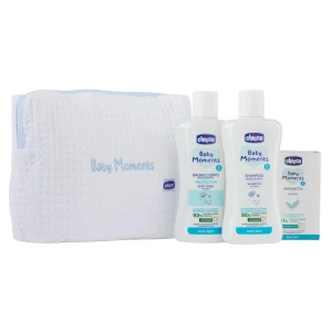 Chicco Baby Moments Blue zestaw płyn do kąpieli 200ml + szampon do włosów 200ml + delikatne mydło 100g