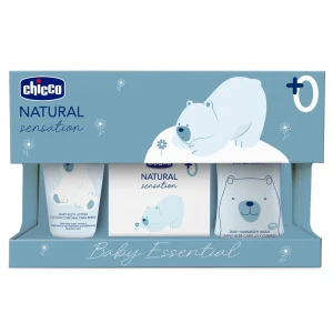 Chicco Natural Sensation Baby Essential zestaw płyn do ciała i włosów 200ml + balsam do ciała 100ml + woda perfumowana 100ml