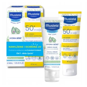 MUSTELA SUN Zestaw Nawilżenie i Ochrona UV mleczko SPF50 40ml + krem do twarzy 40ml