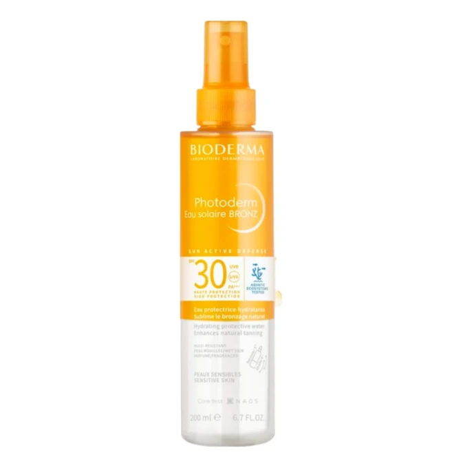BIODERMA PHOTODERM EAU SOLAIRE BRONZ, Nawilżająca woda ochronna z SPF30+ 200 ml