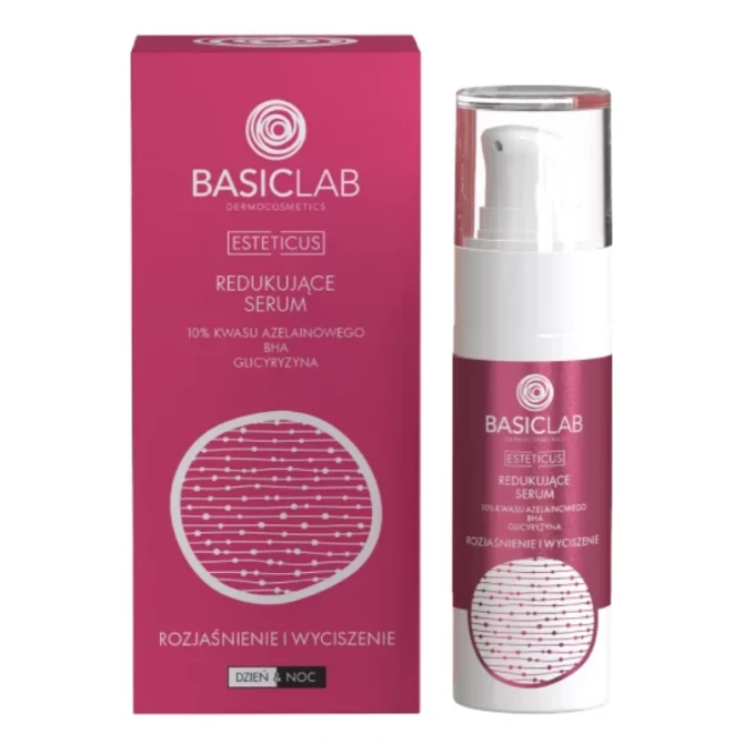 BASICLAB Dermocosmetics Redukujące serum 10% kwasu azelainow ego, BHA, Glicyryzyna, Rozjaśnienie i wyciszenie 30 ml
