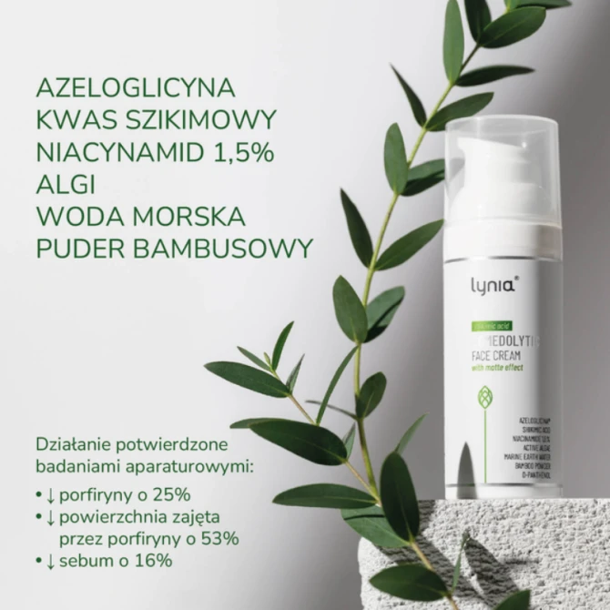 LYNIA matujący krem komedolityczny z kwasem szikimowym i azeloglicyną 50 ml