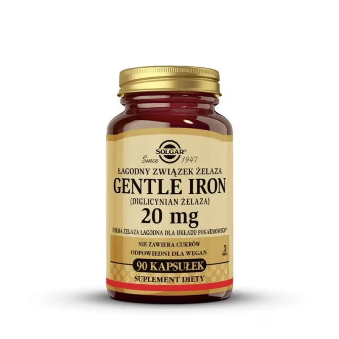 SOLGAR Żelazo (Gentle Iron) Pomaga W Prawidłowej Produkcji Czerwonych Krwinek i Hemoglobiny - 90 Kapsułek