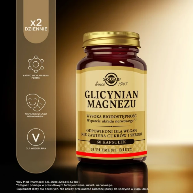 Solgar Glicynian Magnezu suplement diety 60 kapsułek