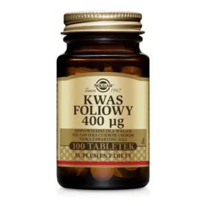 SOLGAR KWAS FOLIOWY 400 µg Zmniejsza uczucie zmęczenia oraz prawidłową produkcję krwi 100 tabletek