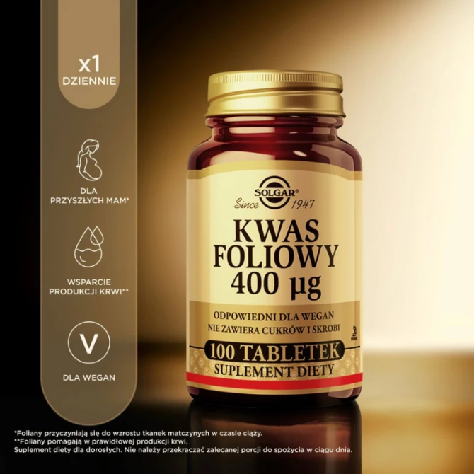 SOLGAR Kwas Foliowy 400 µg - 100 Tabletek