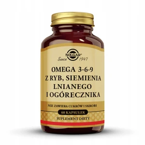 SOLGAR OMEGA 3-6-9 z ryb, siemienia lnianego i ogórecznika dla zdrowej pracy serca, mózgu, układu nerwowego i odpornościowego 60 kapsułek
