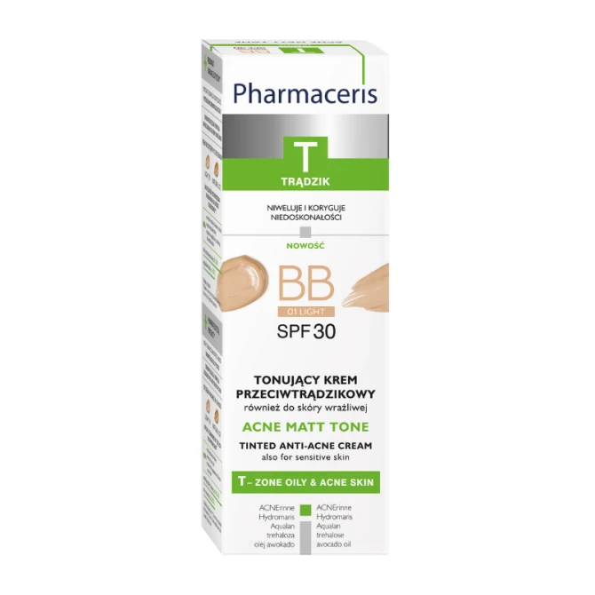 PHARMCAERIS T ACNE MATT TONE Tonujący krem przeciwtrądzikowy BB 01 light SPF30 30 ml