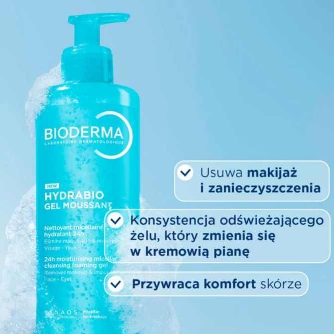 BIODERMA HYDRABIO GEL MOUSSANT Nawilżający żel do mycia twarzy - 2 x 400ml