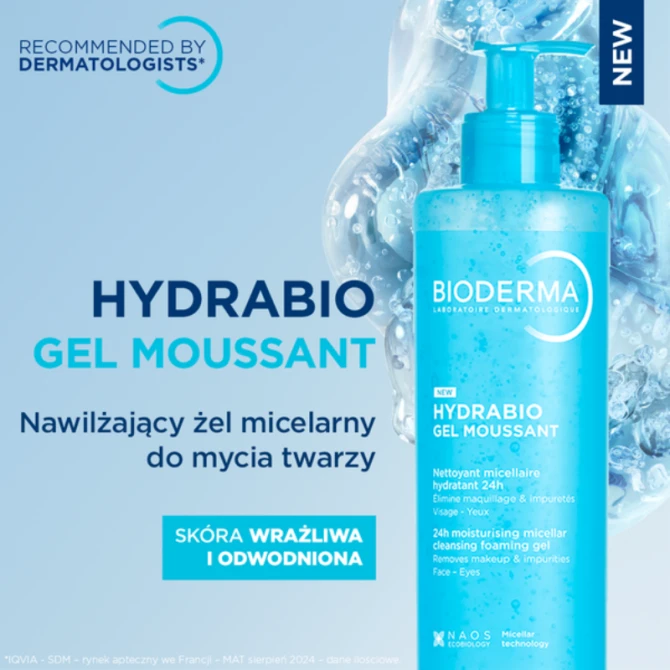 BIODERMA HYDRABIO GEL MOUSSANT Nawilżający żel do mycia twarzy - 2 x 400ml