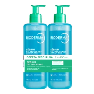 BIODERMA SEBIUM GEL MOUSSANT Antybakteryjny żel do mycia twarzy - 2 x 400 ml