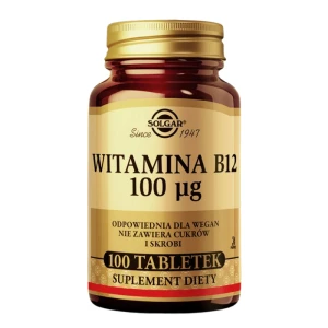 SOLGAR NATURALNA WITAMINA B12 100 µg Dla wsparcia układu nerwowego i redukcji zmęczenia 100 tabletek