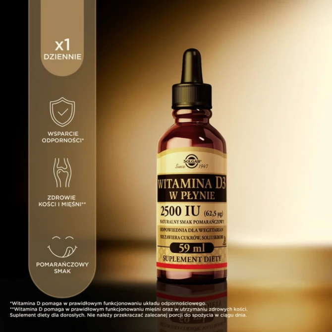 SOLGAR Witamina D3 W Płynie 2500 IU (62,5ug) - 59 ml
