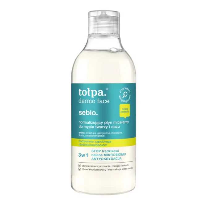 TOŁPA DERMO FACE SEBIO. Normalizujący płyn micelarny do mycia twarzy i oczu - 400 ml