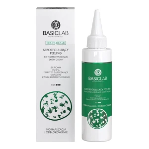 BASICLAB Dermocosmetics Seboregulujący peeling do tłustej i wrażliwej skóry głowy, 5% Ficyny, 3% BHA, Tripeptyd złuszczający, Glukozyd kwasu rozmarynowego, Normalizacja i odblokowanie - 150ml 