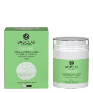 BASICLAB DERMOCOSMETICS COMPLEMENTIS Normalizująca maska do twarzy, szyi i dekoltu, 10% Fermentu ryżowego, 2% BHA, CICA, Zwężenie i redukcja - 50 ml